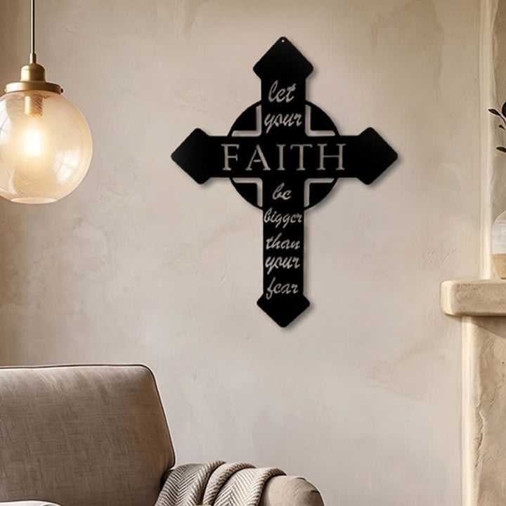 Christianartworkshop Pointed Tip Cross Let Your Faith Be Bigger Than Your Fear Metal Wall Decor: Timeless Emblem of Sacred Redemptive Grace - image 0