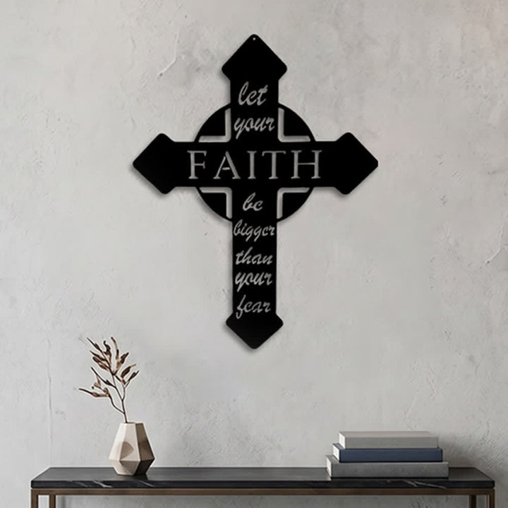 Christianartworkshop Pointed Tip Cross Let Your Faith Be Bigger Than Your Fear Metal Wall Decor: Timeless Emblem of Sacred Redemptive Grace - image 1