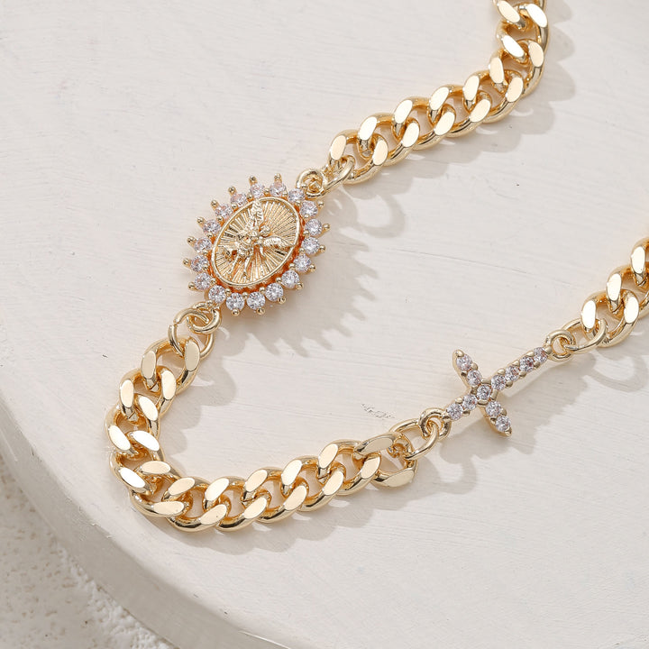 Christianartworkshop Dainty Cross Accent Portrait Cuban Bracelet: Meaningful Sacred Wrist Accessory - image 1