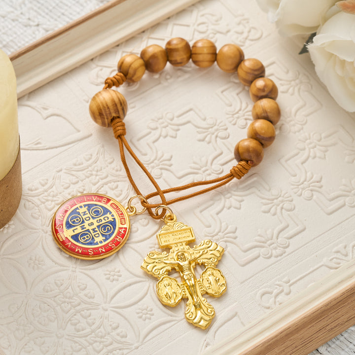 Christianartworkshop Olive Wood Bead Pocket Rosary Car Hanging Ornament: Emblem of Abiding Heavenly Protection - image 1