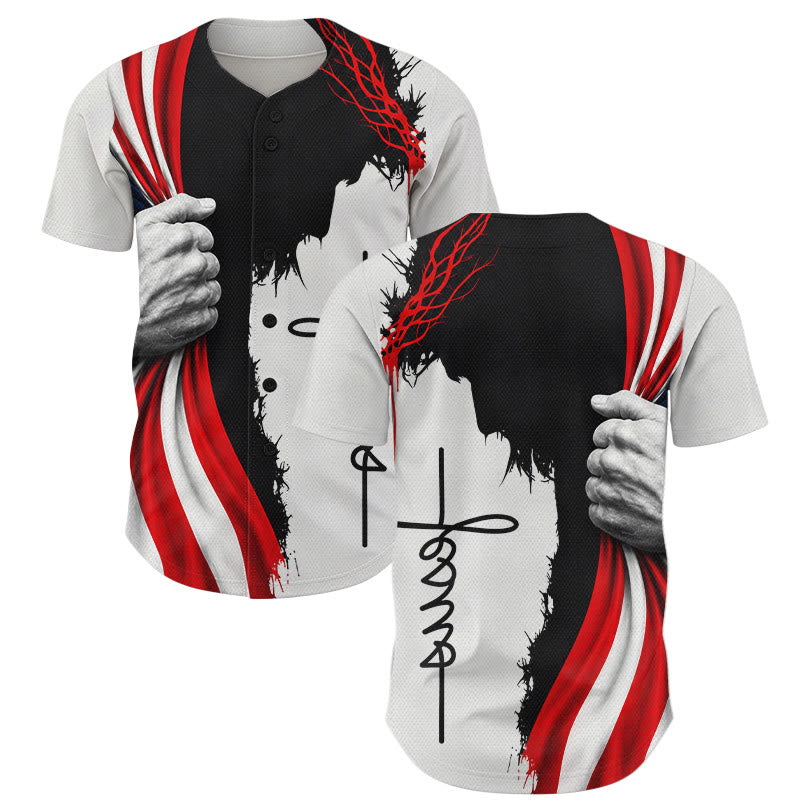 Christianartworkshop Crown Of Thorns Jesus Silhouette Patriotic Unisex Baseball Jersey - 5XL - image 0