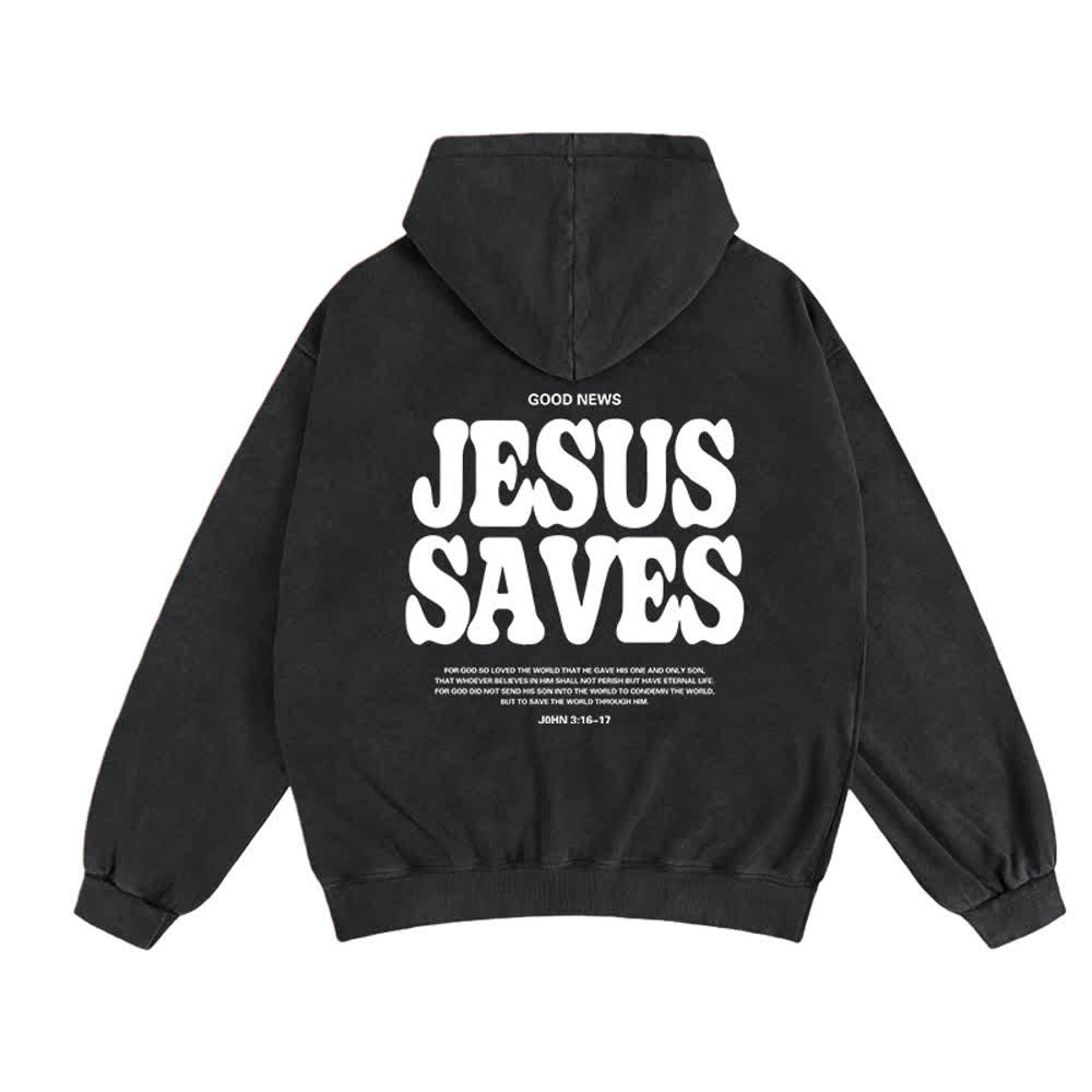 Christianartworkshop Jesus Saves Washed Oversized Streetwear Hooded Jacket - image 4