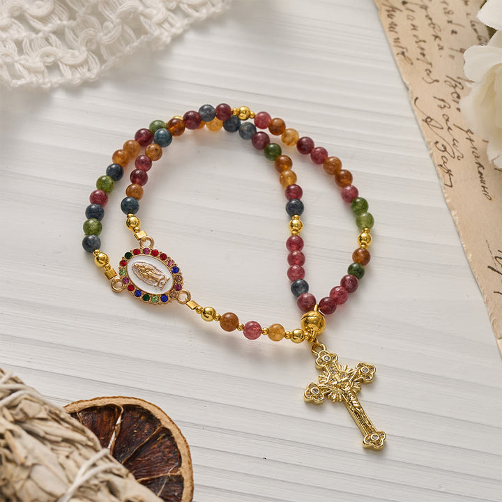 Christianartworkshop Magnetic Strawberry Agate Rosary Bracelet: Emblem of Divine Grace & Purity - Tourmaline (Wrist Circumference: 7.09"/18cm) - image 10