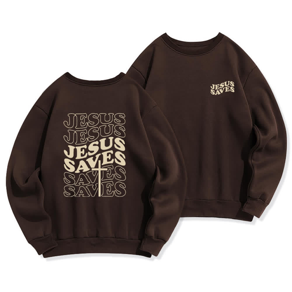 Christianartworkshop Jesus Saves Back Print Fleece Crewneck Sweatshirt - Brown - 2XL - image 3