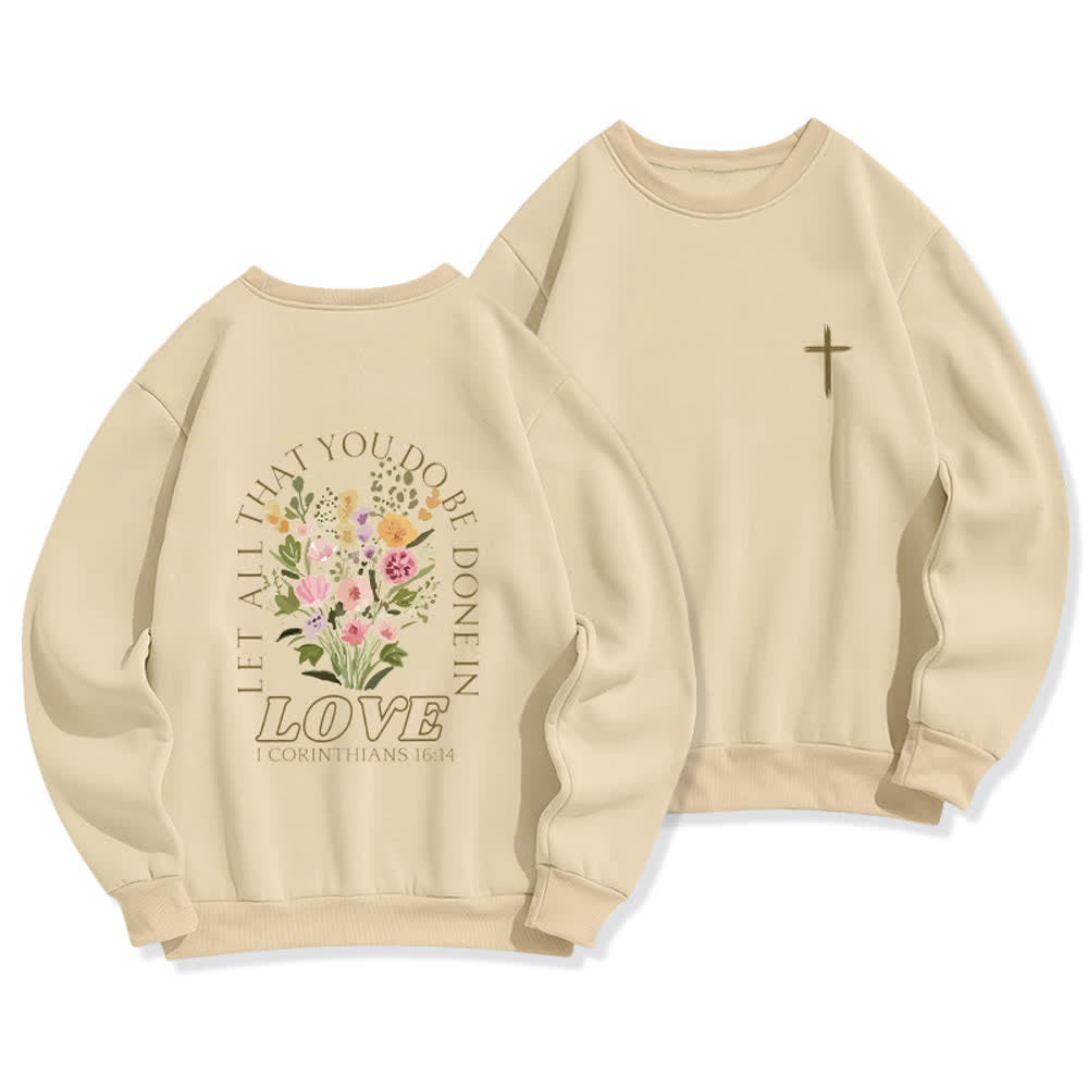Christianartworkshop Love In Bloom Cross Back Print Fleece Sweatshirt - Beige - 2XL - image 15
