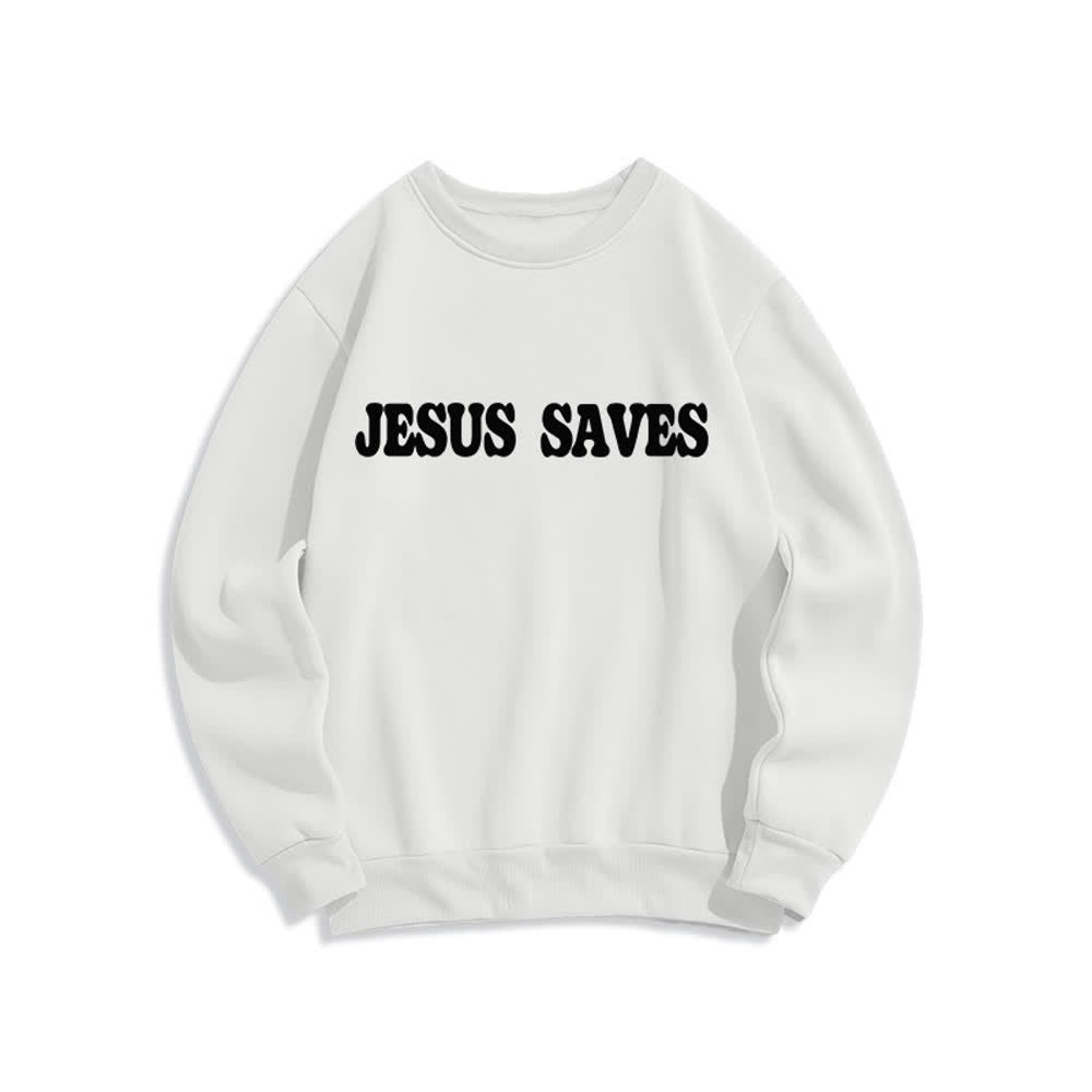 Christianartworkshop Jesus Saves Oversized Crewneck Fleece Lined Statement Sweatshirt - image 2