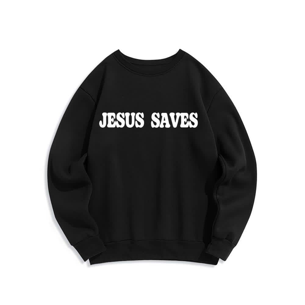 Christianartworkshop Jesus Saves Oversized Crewneck Fleece Lined Statement Sweatshirt - image 5
