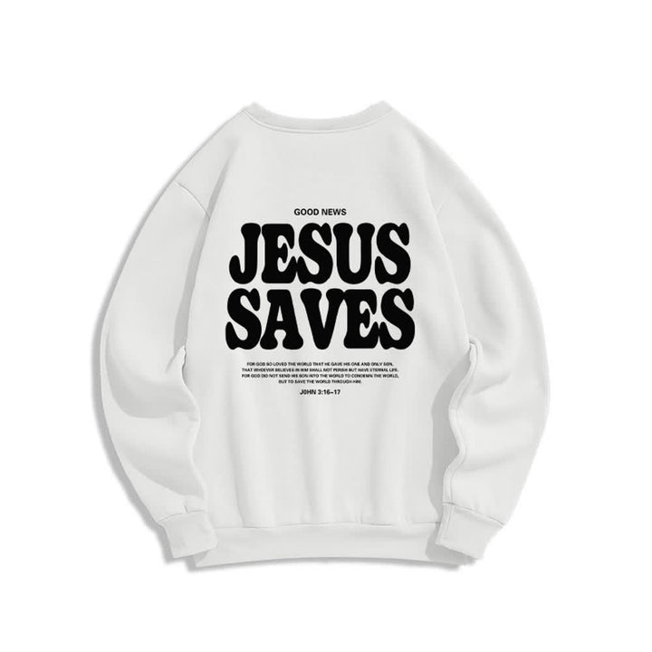 Christianartworkshop Jesus Saves Oversized Crewneck Fleece Lined Statement Sweatshirt - image 1