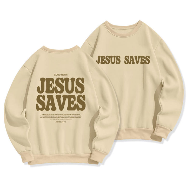 Christianartworkshop Jesus Saves Oversized Crewneck Fleece Lined Statement Sweatshirt - Beige - 2XL - image 12