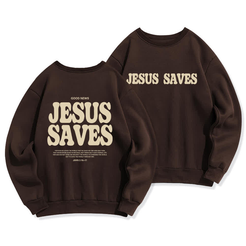 Christianartworkshop Jesus Saves Oversized Crewneck Fleece Lined Statement Sweatshirt - Brown - 2XL - image 6
