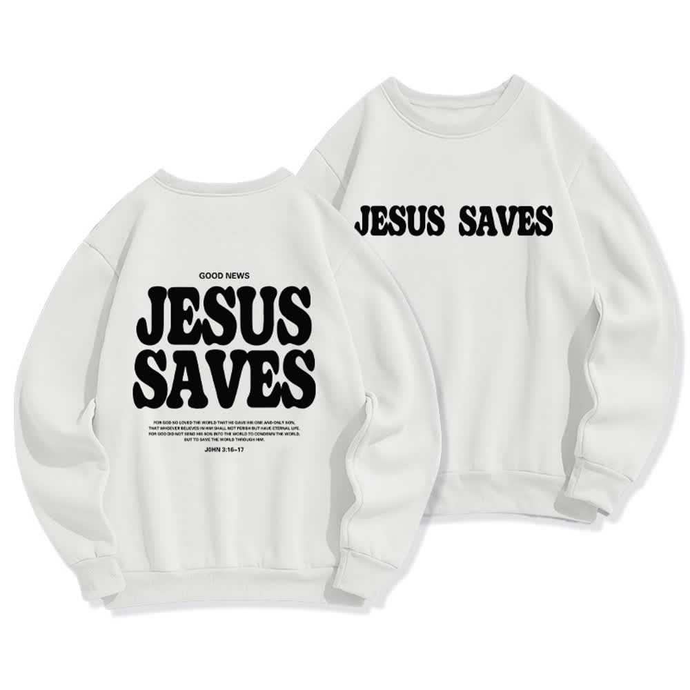 Christianartworkshop Jesus Saves Oversized Crewneck Fleece Lined Statement Sweatshirt - White - 2XL - image 0