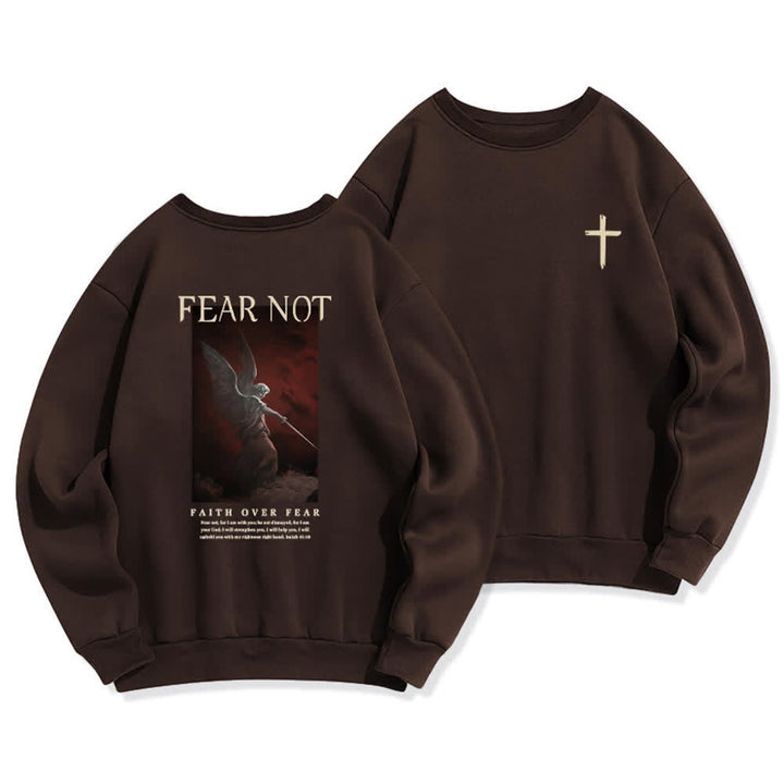 Christianartworkshop Fear Not Angel Back Graphic Cross Crewneck Sweatshirt - Brown - 2XL - image 6
