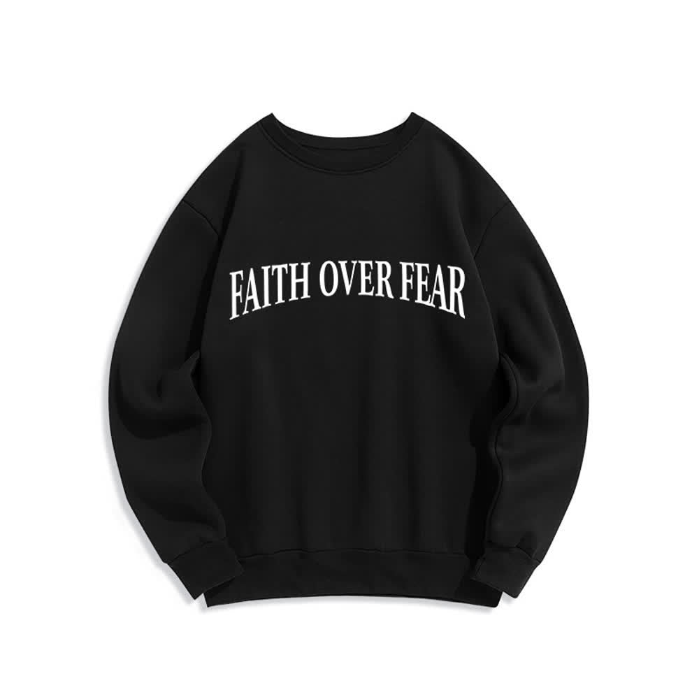 Christianartworkshop Faith Over Fear Cross Graphic Fleece Lined Crewneck Sweatshirts - image 8