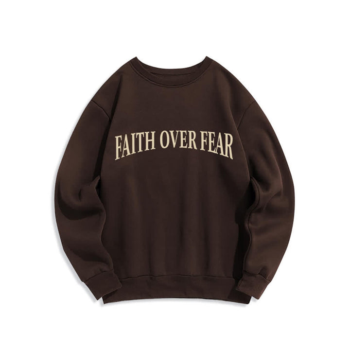 Christianartworkshop Faith Over Fear Cross Graphic Fleece Lined Crewneck Sweatshirts - image 2