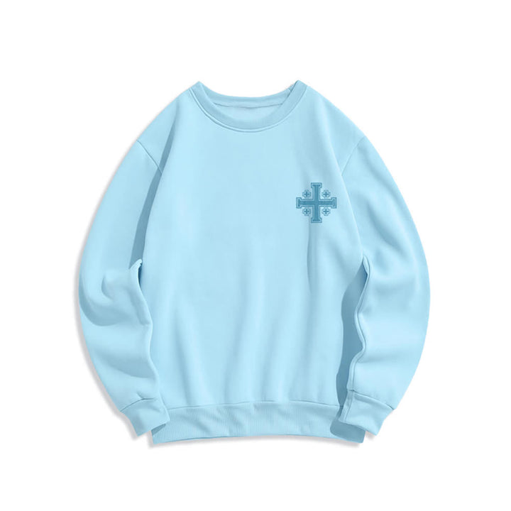 Christianartworkshop Distressed Cross Back Print Oversized Crewneck Sweatshirt - image 11