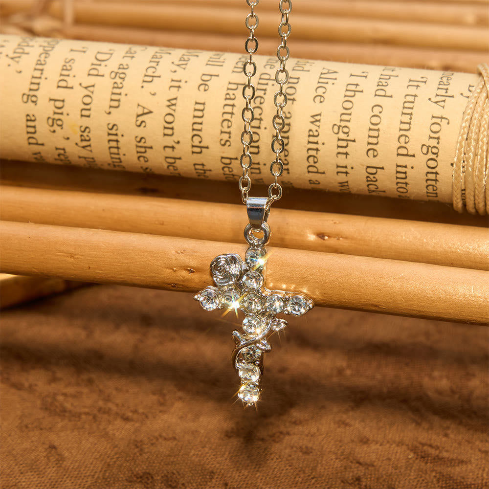 Christianartworkshop Crystal Rose Vine Cross Pendant Necklace: Token of Gentle Heavenly Mercy - image 9