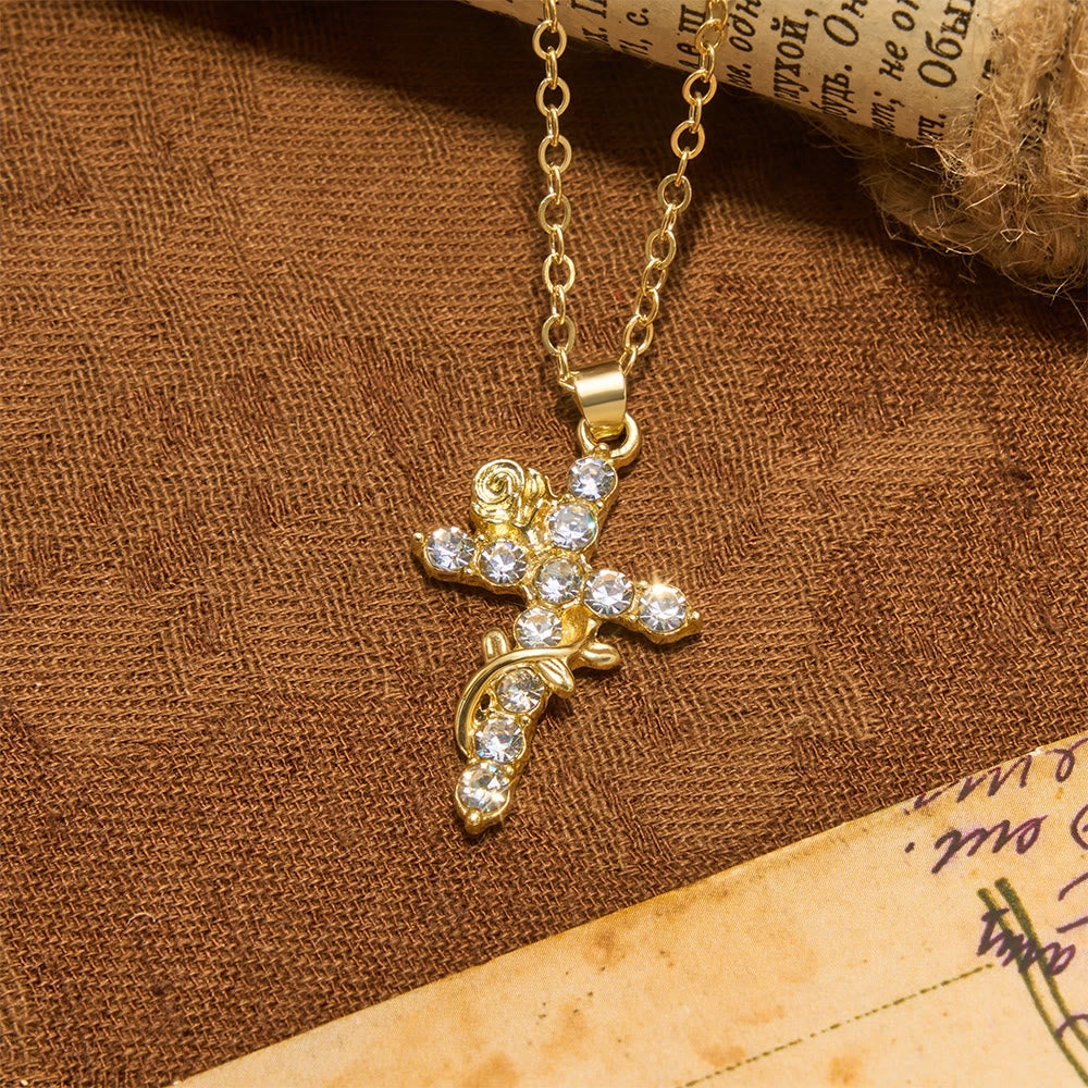 Christianartworkshop Crystal Rose Vine Cross Pendant Necklace: Token of Gentle Heavenly Mercy - Golden - image 0