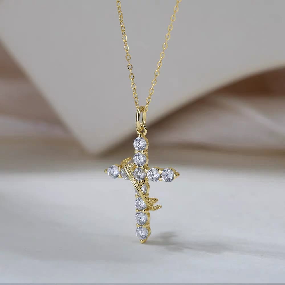 Christianartworkshop Sparkling Stone Wrapped Ring Cross Necklace: Emblem of Pure Heavenly Grace - Golden - image 3