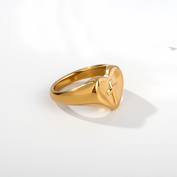 Christianartworkshop Minimalist Stackable Cross Band Ring: Token of Unfailing Celestial Shelter - Golden - US 7 - Heart - image 6