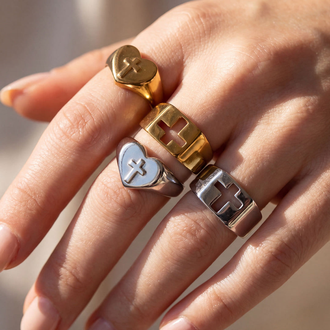 Christianartworkshop Minimalist Stackable Cross Band Ring: Token of Unfailing Celestial Shelter - image 0
