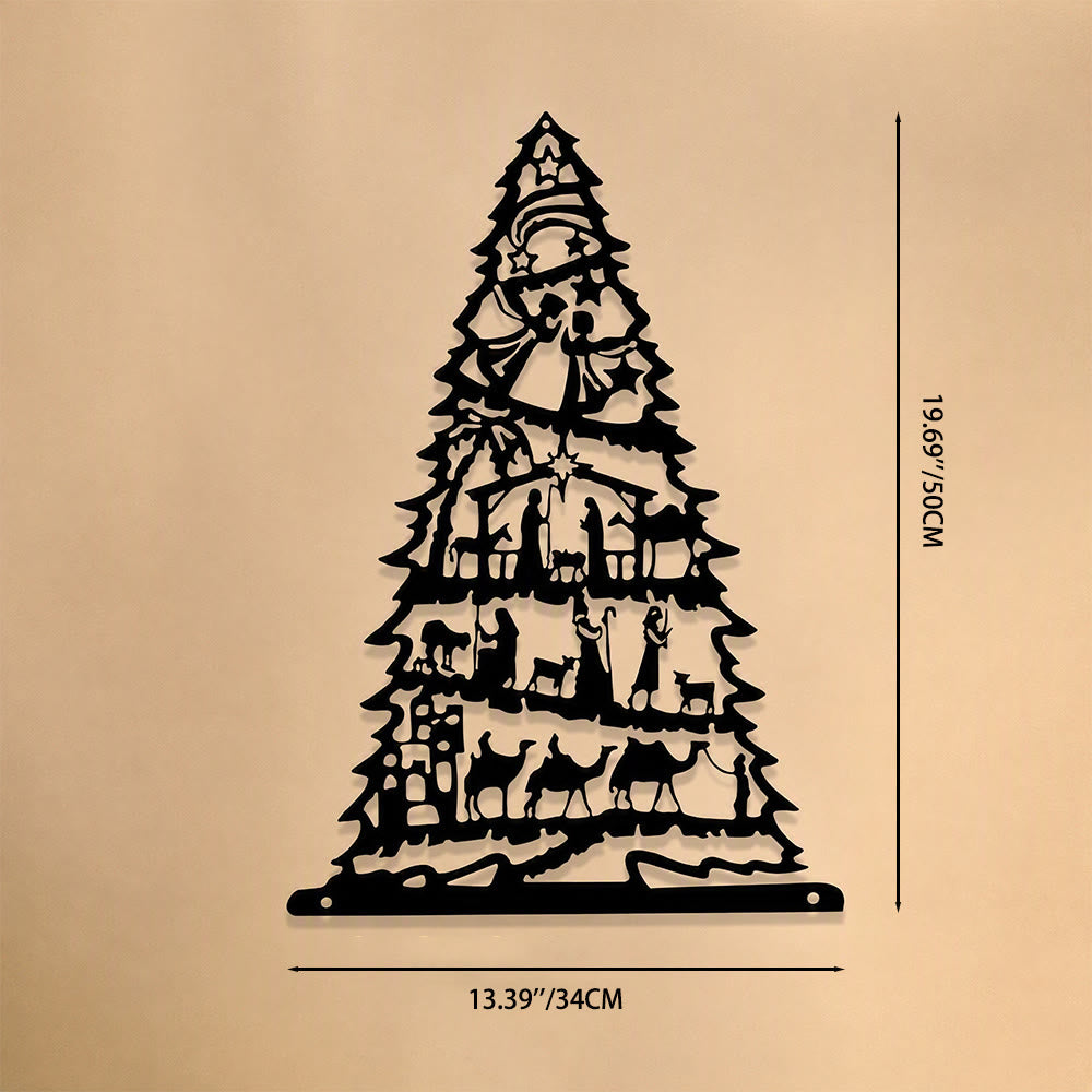 Christianartworkshop Nativity Scene Christmas Tree Metal Wall Art: Emblem of Timeless Peaceful Tidings - 13.39''*19.69''*0.05''/34*50*0.12cm - image 8