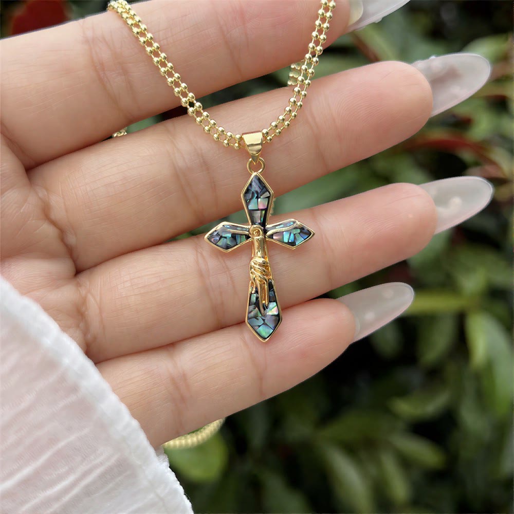 Christianartworkshop Pastel Shell Inlay Curved Cross Chain: Symbol of Constant Divine Shelter - image 7