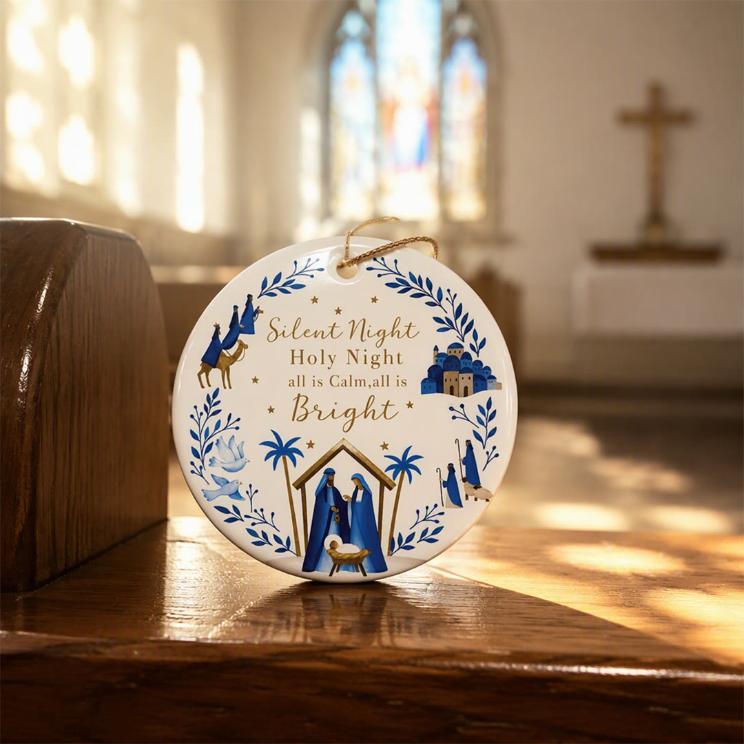 Christianartworkshop Silent Night Holy Night Nativity Ceramic Ornament: Emblem of Heavenly Peace - image 2