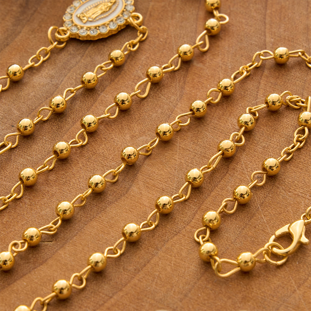 Christianartworkshop Smooth Bead Metal Chain Rosary With Detailed Crucifix: Emblem of Quiet Heavenly Mercy - image 1