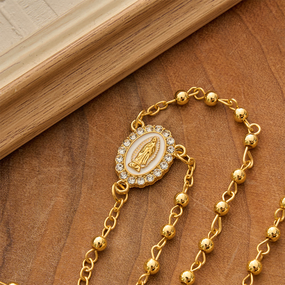 Christianartworkshop Smooth Bead Metal Chain Rosary With Detailed Crucifix: Emblem of Quiet Heavenly Mercy - image 2