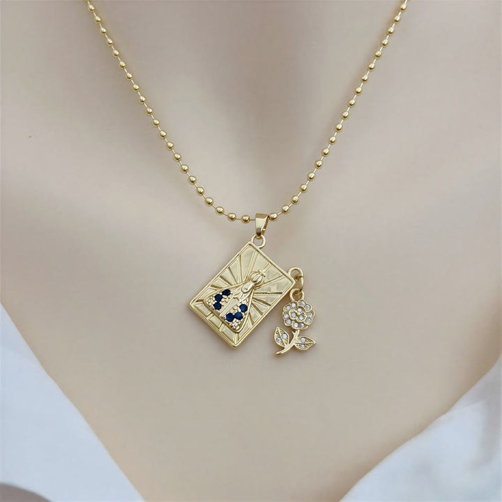 Christianartworkshop Bead Chain Holy Medallion Cross Necklace: Emblem of Tender Heavenly Comfort - Our Lady of Aparecida - image 2