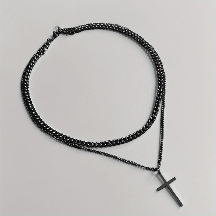 Christianartworkshop Layered Curb Chain Cross Pendant Necklace: Emblem of Steadfast Heavenly Shelter - Black - image 6