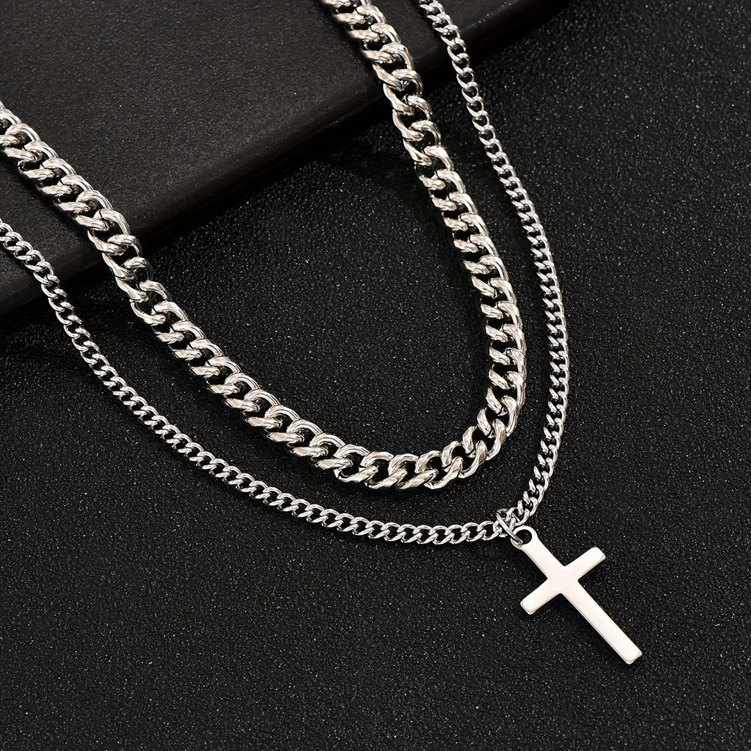 Christianartworkshop Layered Curb Chain Cross Pendant Necklace: Emblem of Steadfast Heavenly Shelter - image 3