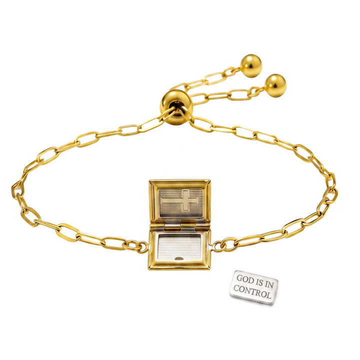 Christianartworkshop Hinged Book‑Shaped Locket Bracelet With Inner Faith Engraving: Token of Quiet Abiding Assurance - Golden - image 4