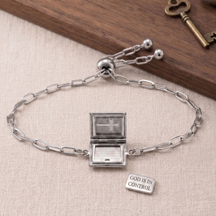 Christianartworkshop Hinged Book‑Shaped Locket Bracelet With Inner Faith Engraving: Token of Quiet Abiding Assurance - Silver - image 3