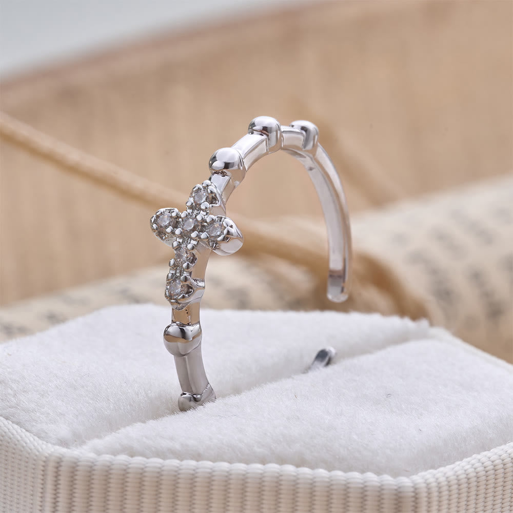 Christianartworkshop Dainty Segmented Band Sparkling Cross Ring: Token of Steadfast Quiet Hope - Crucifix(Suitable for US Sizes6-9) - image 0