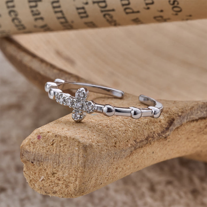 Christianartworkshop Dainty Segmented Band Sparkling Cross Ring: Token of Steadfast Quiet Hope - image 2