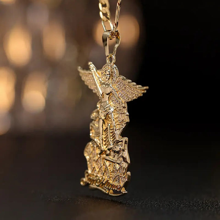 Christianartworkshop Saint Michael Archangel Pendant Necklace Cubic Zirconia Inlaid Guardian Angel Chain - image 4