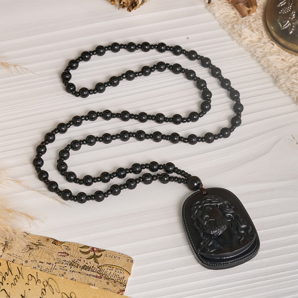 Christianartworkshop Relief‑Molded Holy Portrait Beaded Necklace: Token of Serene Divine Solace for Daily Devotion - image 3