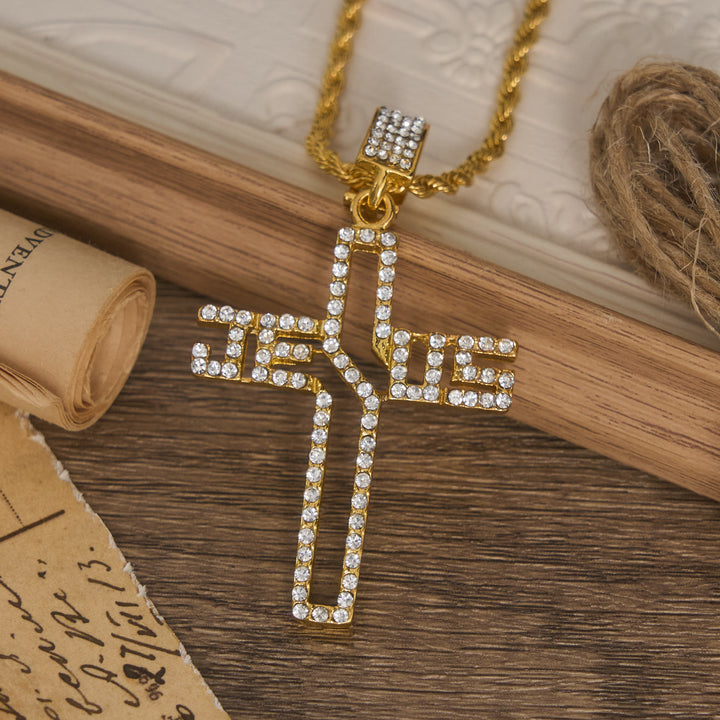 Christianartworkshop Hollow Script Jesus Cross Necklace With Inlaid Stones: Symbol of Enduring Faith - image 2