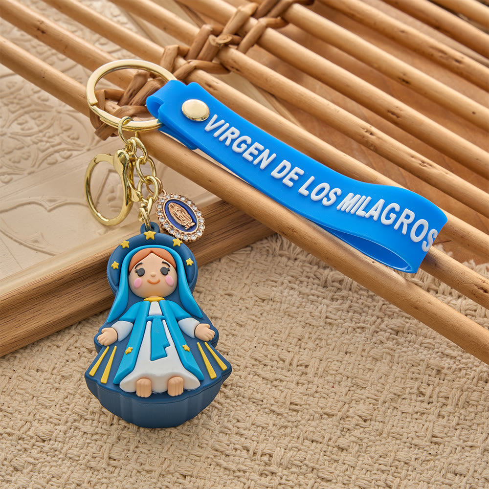 Christianartworkshop Cute Cartoon Sacred Figure Resin Keychain: Emblem of Warm Heavenly Guardianship - Our Lady of Miracles - image 5