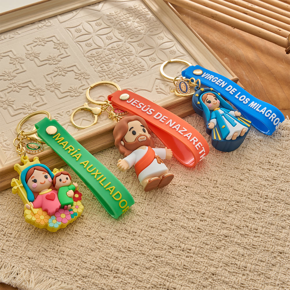 Christianartworkshop Cute Cartoon Sacred Figure Resin Keychain: Emblem of Warm Heavenly Guardianship - image 0
