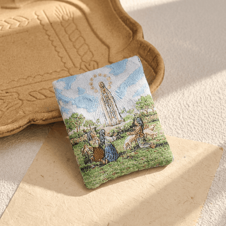 Christianartworkshop Sacred Figure Printed Fabric Rosary Case: Token of Gentle Divine Peace - Our Lady of Lourdes Apparition - image 3