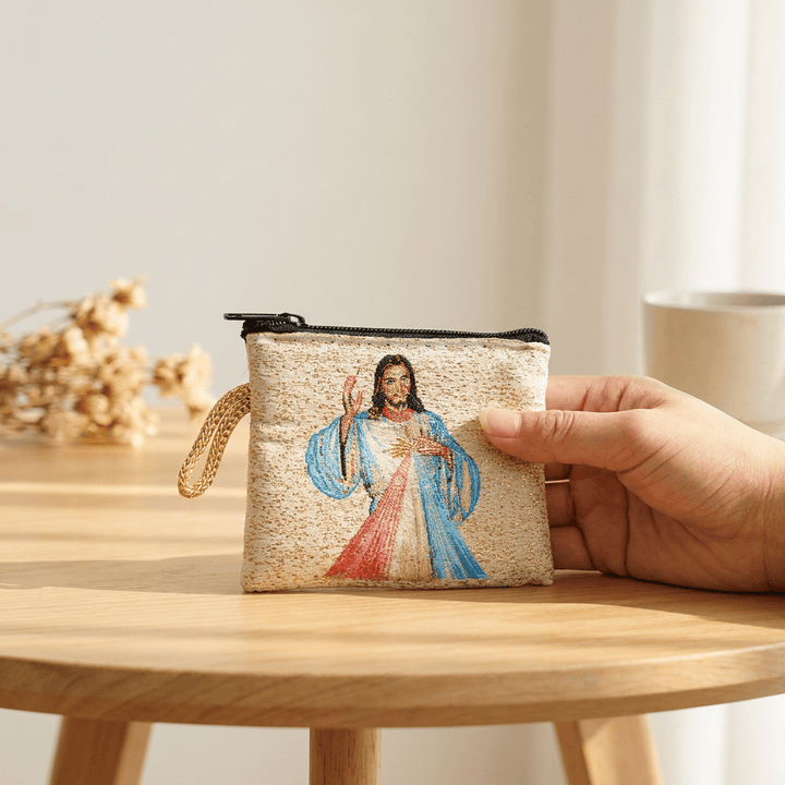 Christianartworkshop Sacred Figure Printed Fabric Rosary Case: Token of Gentle Divine Peace - Jesus - image 2