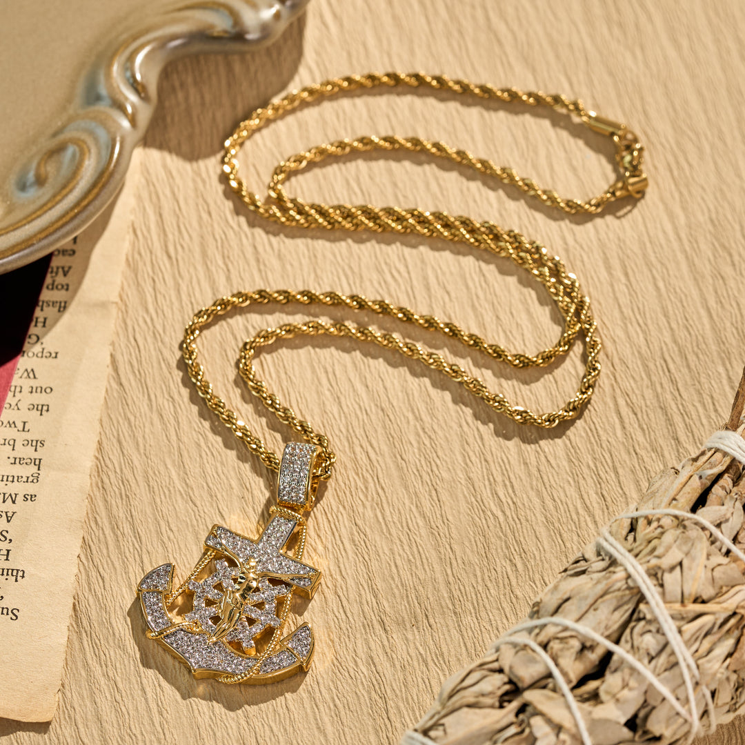 Christianartworkshop Fully‑Stoned Anchor Crucifix Ship‑Wheel Pendant Necklace: Emblem of Steadfast Heavenly Hope - image 3