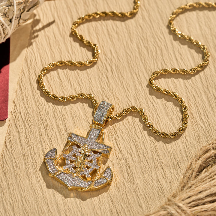 Christianartworkshop Fully‑Stoned Anchor Crucifix Ship‑Wheel Pendant Necklace: Emblem of Steadfast Heavenly Hope - image 4