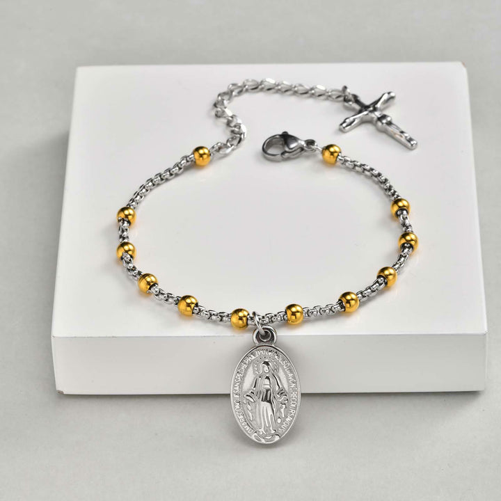 Christianartworkshop Textured Bead‑Chain Medal Bracelet: Token of Sustained Inner Fortitude - image 25