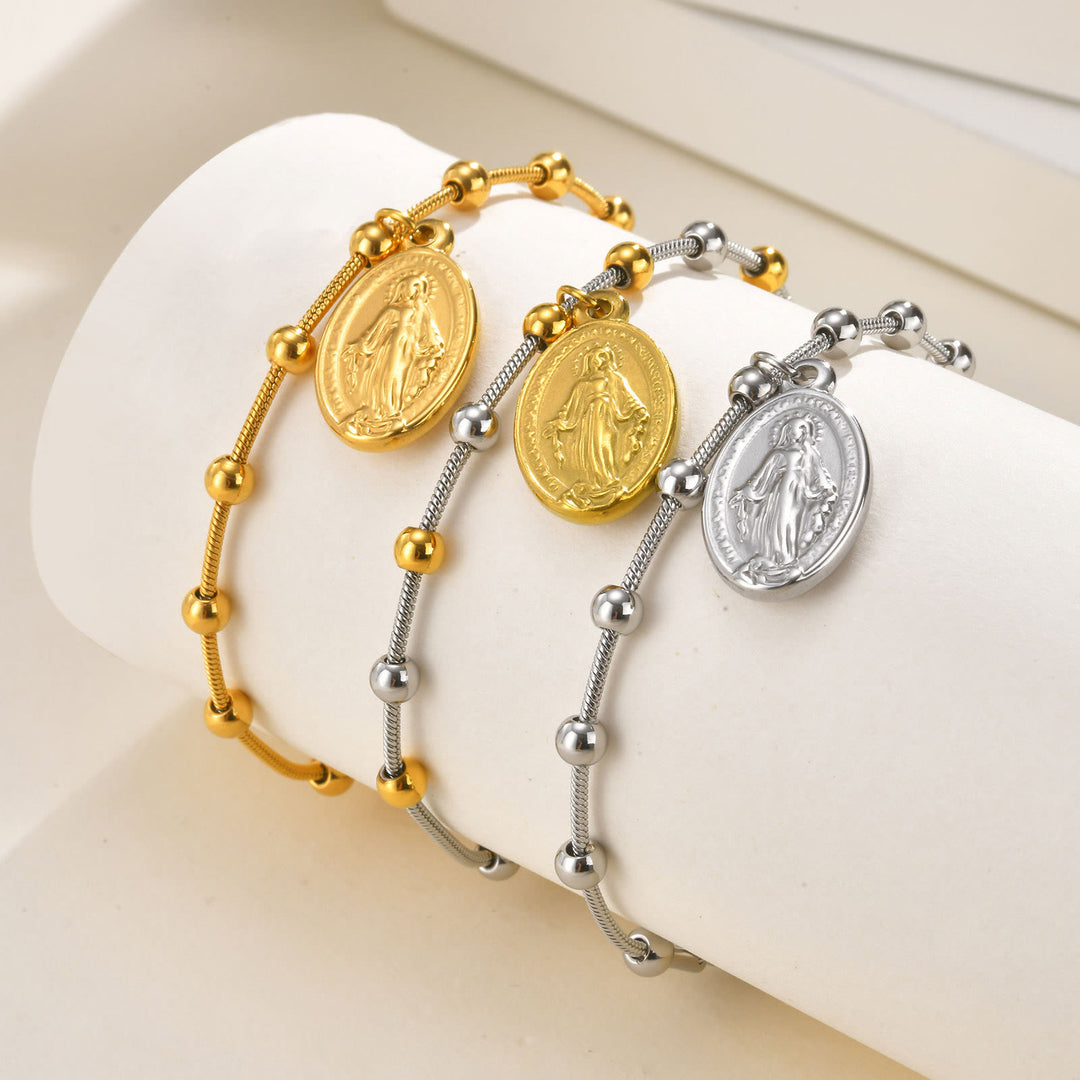 Christianartworkshop Textured Bead‑Chain Medal Bracelet: Token of Sustained Inner Fortitude - image 14