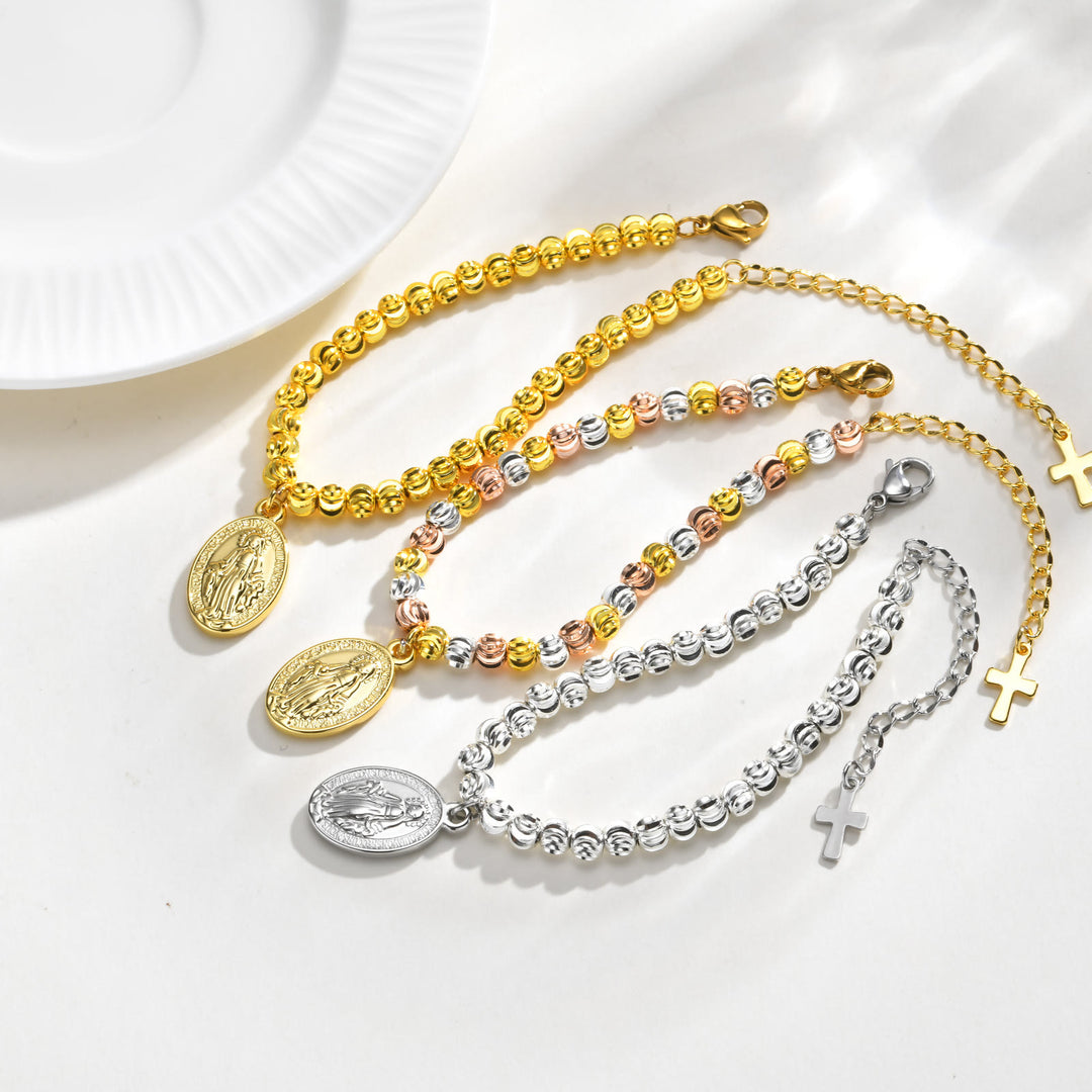 Christianartworkshop Textured Bead‑Chain Medal Bracelet: Token of Sustained Inner Fortitude - image 37