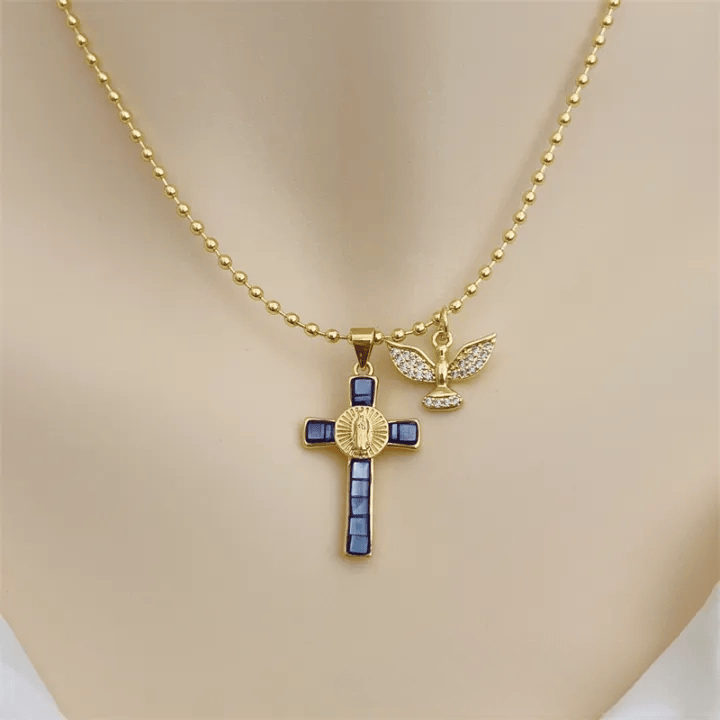 Christianartworkshop Holy Spirit Pastel Inlaid Cross Necklace Emblem of Heavenly Protection - Purple - image 9