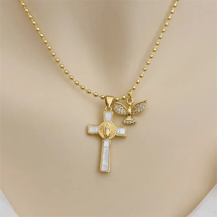 Christianartworkshop Holy Spirit Pastel Inlaid Cross Necklace Emblem of Heavenly Protection - White - image 7